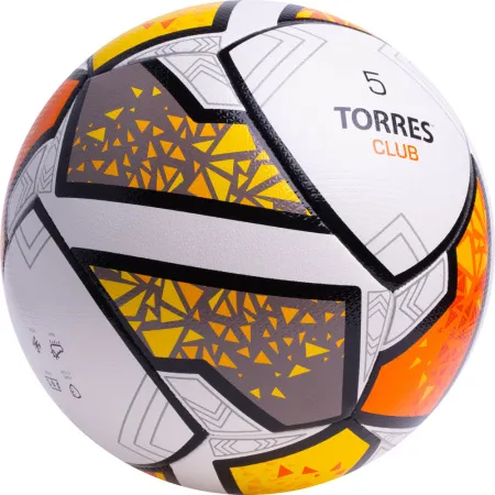 Мяч футб. TORRES Club, F323965, р.5, 10 пан., ПУ, гибрид. сшив, бел-оранж-желт за 2&nbsp;225.30 ₽ купить в Сочи